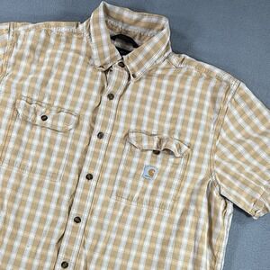Carhartt Shirt Mens XL Yellow Plaid Loose Fit Relaxed Button Up Shirt